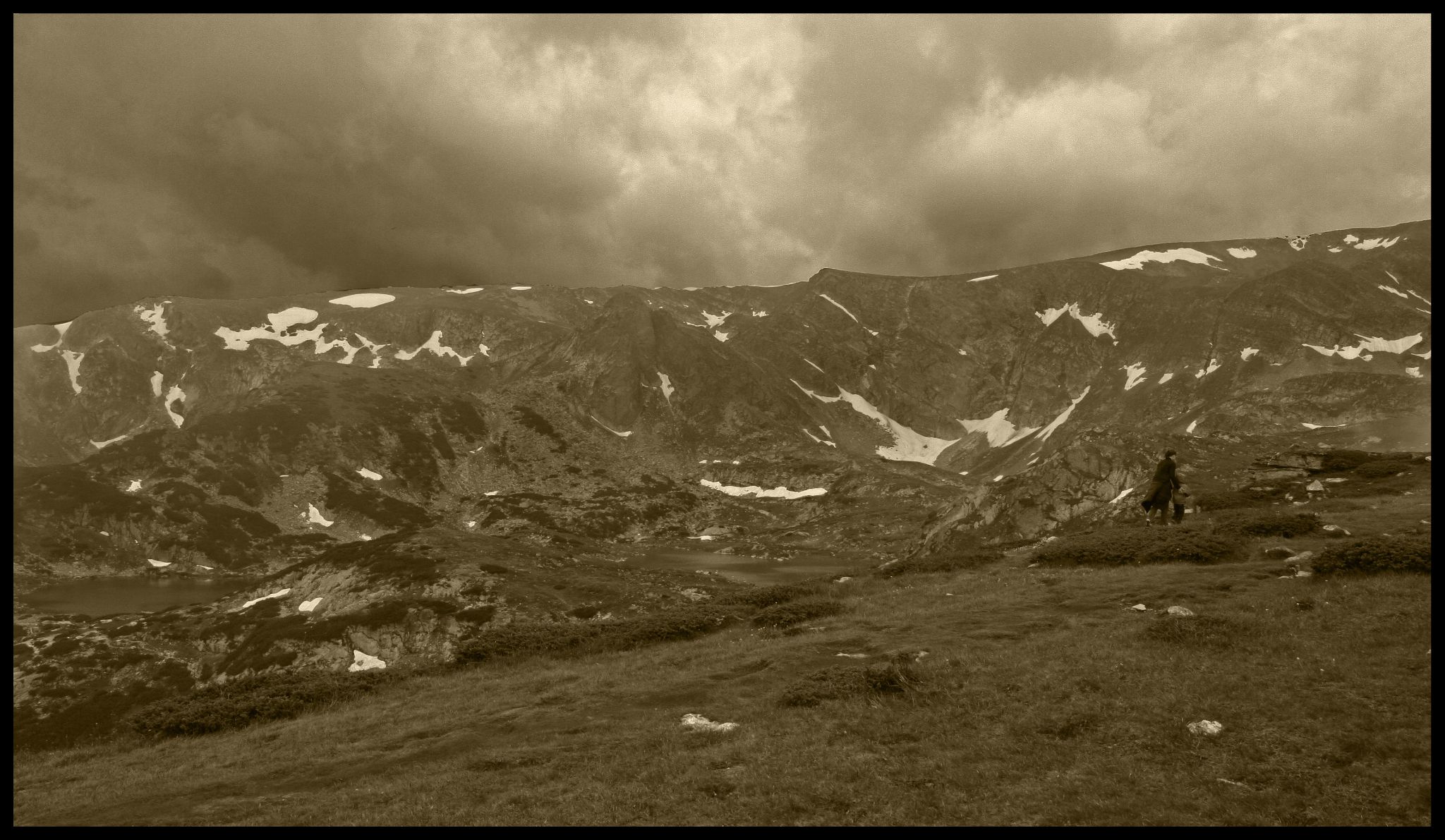 Woman with child sepia